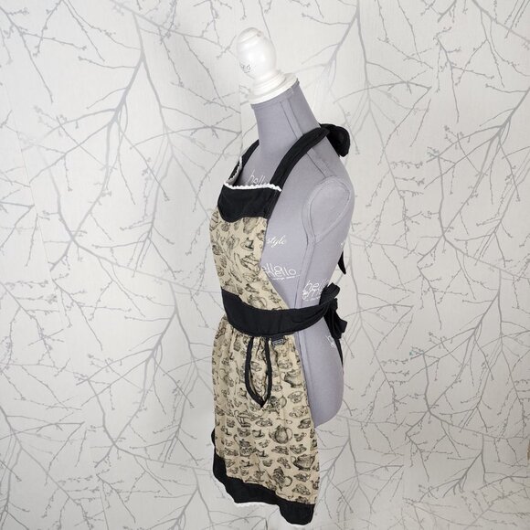 Harman Beige Black Kettles Print Tie Back Cotton Apron - Picture 4 of 5
